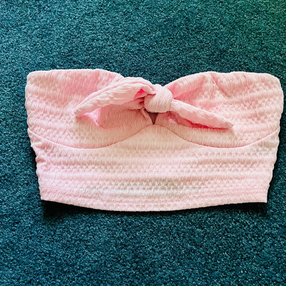 Pink Strapless Bow Crop Top